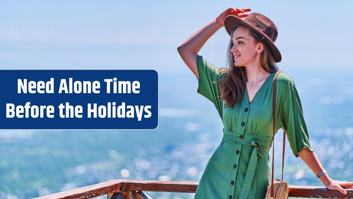 Cute happy smiling joyful free girl traveler wearing green dress, straw round bag and felt hat enjoying nature on a sunny day during vacation trip.